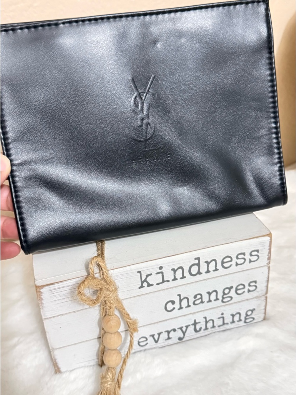 Yves Saint Laurent Black  cosmetics bag with Embossed YSL